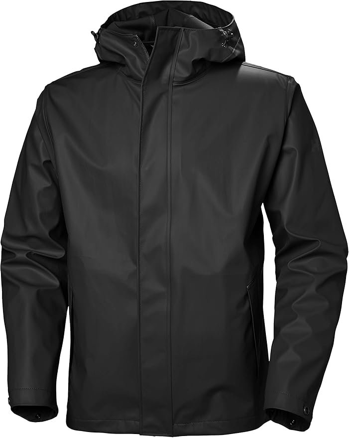 Helly Hansen Moss rain jacket in black with snap-closed storm placket