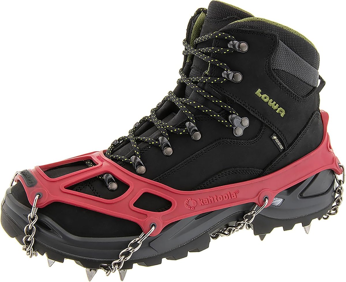 Kahtoola MICROspikes stretched over a hiking boot