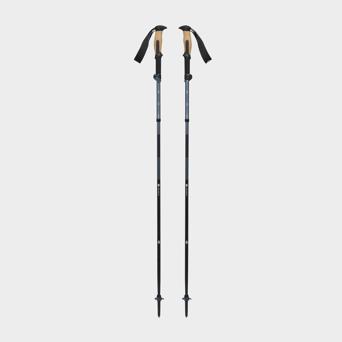 Black Diamond Trail Vista FLZ folding trekking poles in midnight blue packed down to 40cm with cork grip
