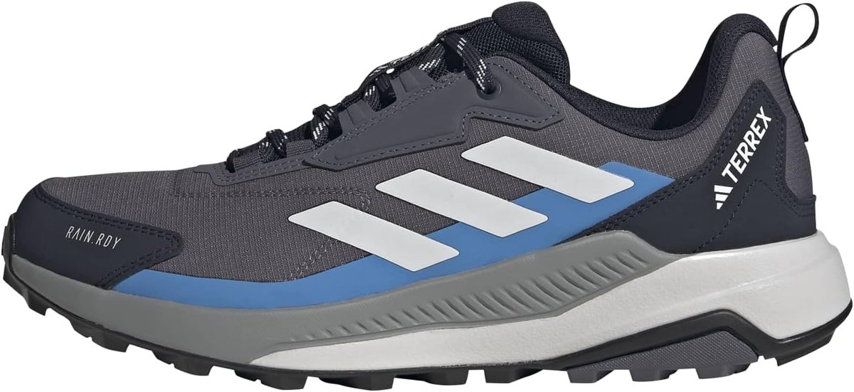 The adidas Terrex Anylander Rain.Rdy in grey, navy and blue, side profile