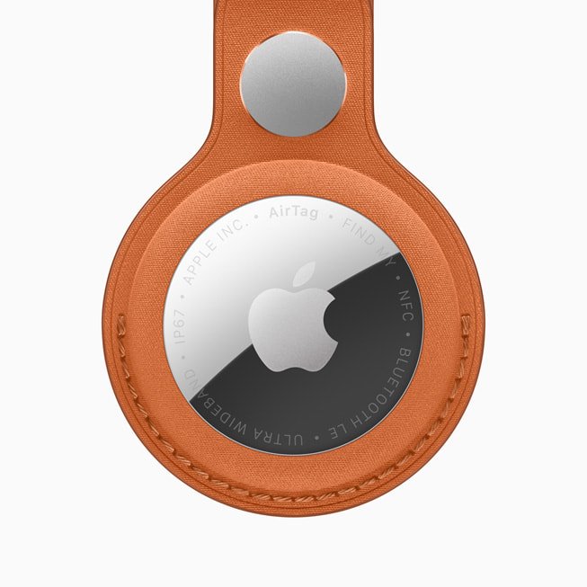 Apple AirTag tracker with FineWoven Key Ring in fox orange