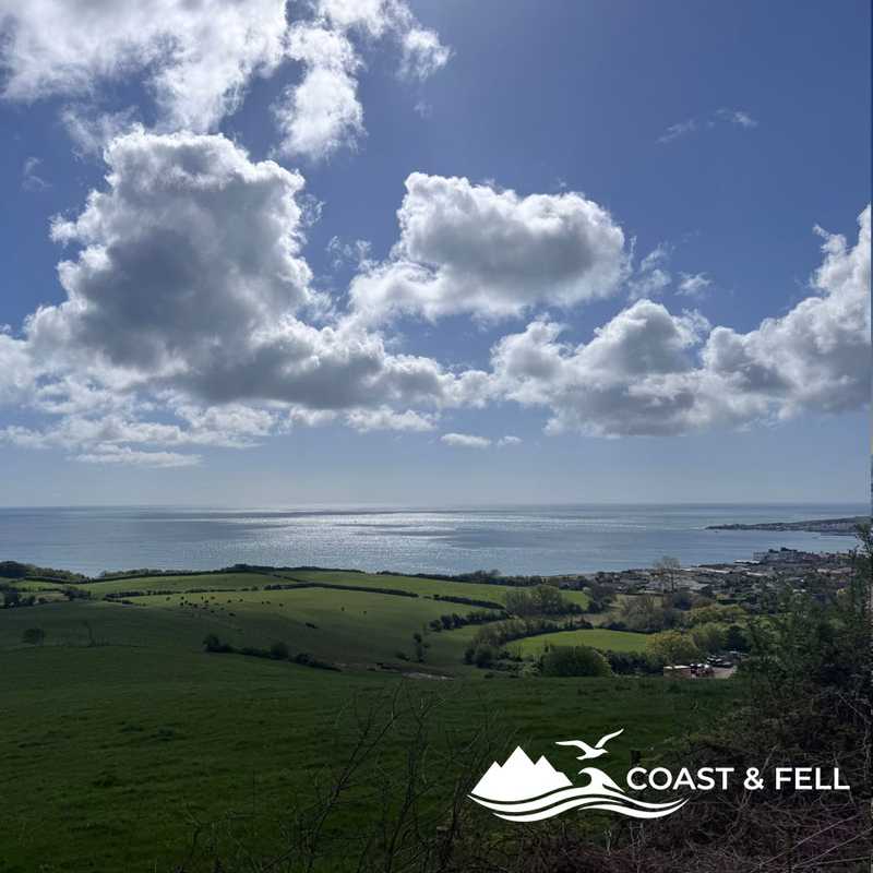 Swanage Bay and the English Channel viewed from the hills above Swanage, Dorset