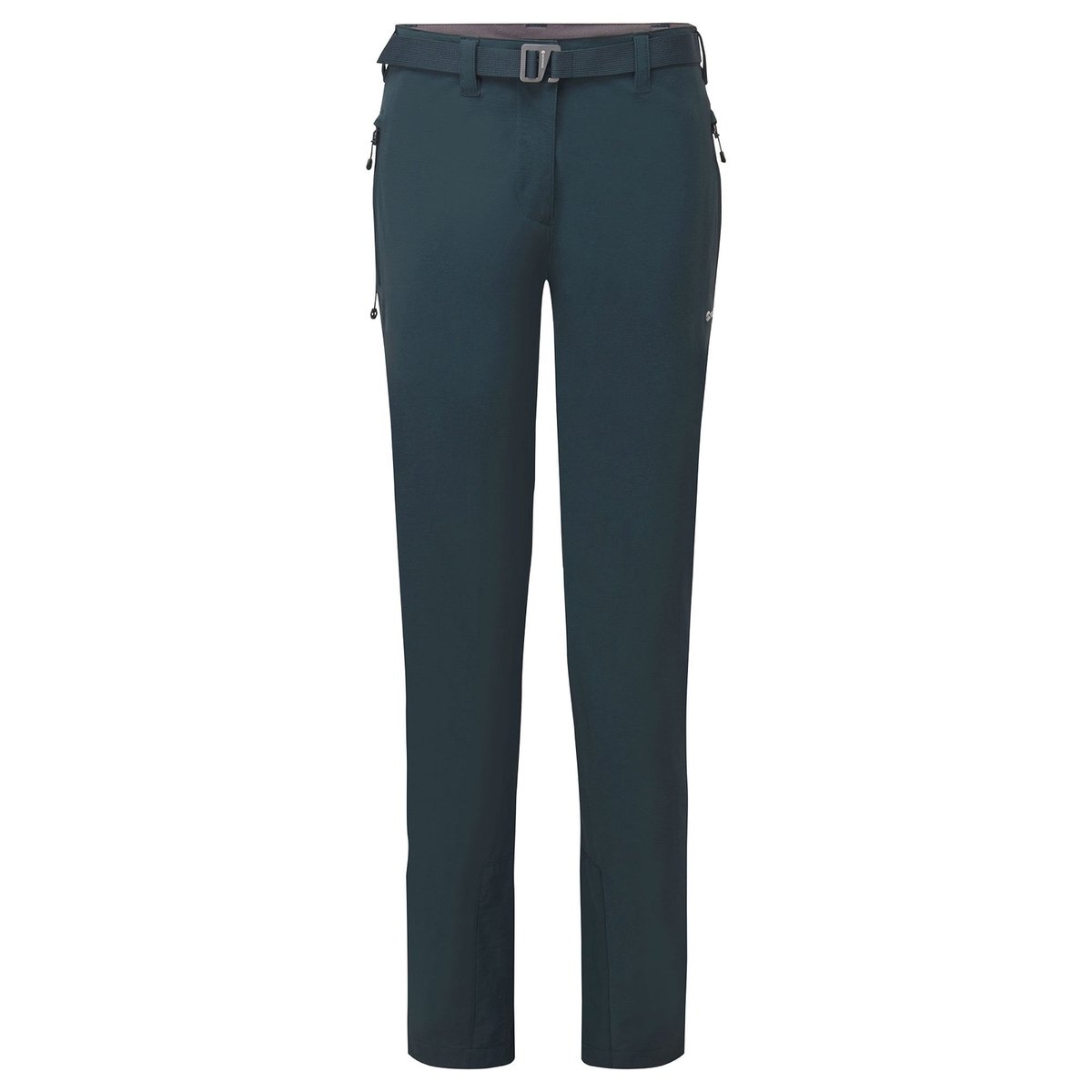 Montane Women's Terra Stretch walking trousers in dark green with webbing belt