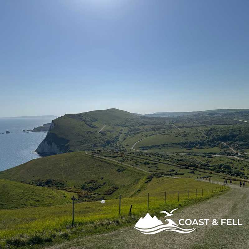 Coast path above Durdle Door looking east toward Lulworth Cove, Jurassic Coast, Dorset