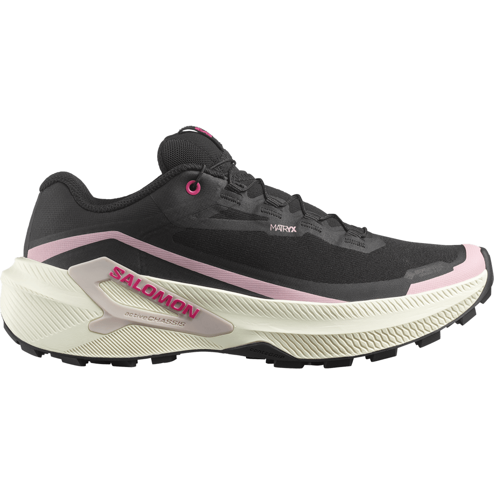 Salomon Genesis 2 GORE-TEX women's waterproof trainer in Black on a chalk trail
