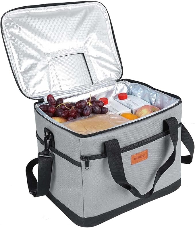 Kollea 30L Cool Bag in grey with shoulder strap and front pocket holding cans and bottles