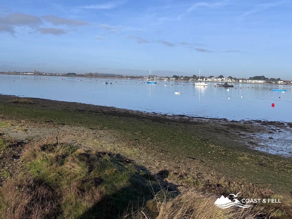Christchurch Harbour on the return leg — moored boats, still water and blue December sky