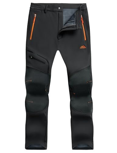 TACVASEN fleece-lined softshell walking trousers in black with zip pockets
