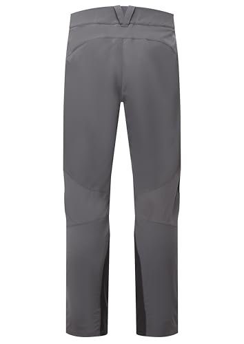 Rear view of the Rab Torque Vapour-Rise Pants in grey with darker reinforcement panels at the lower legs