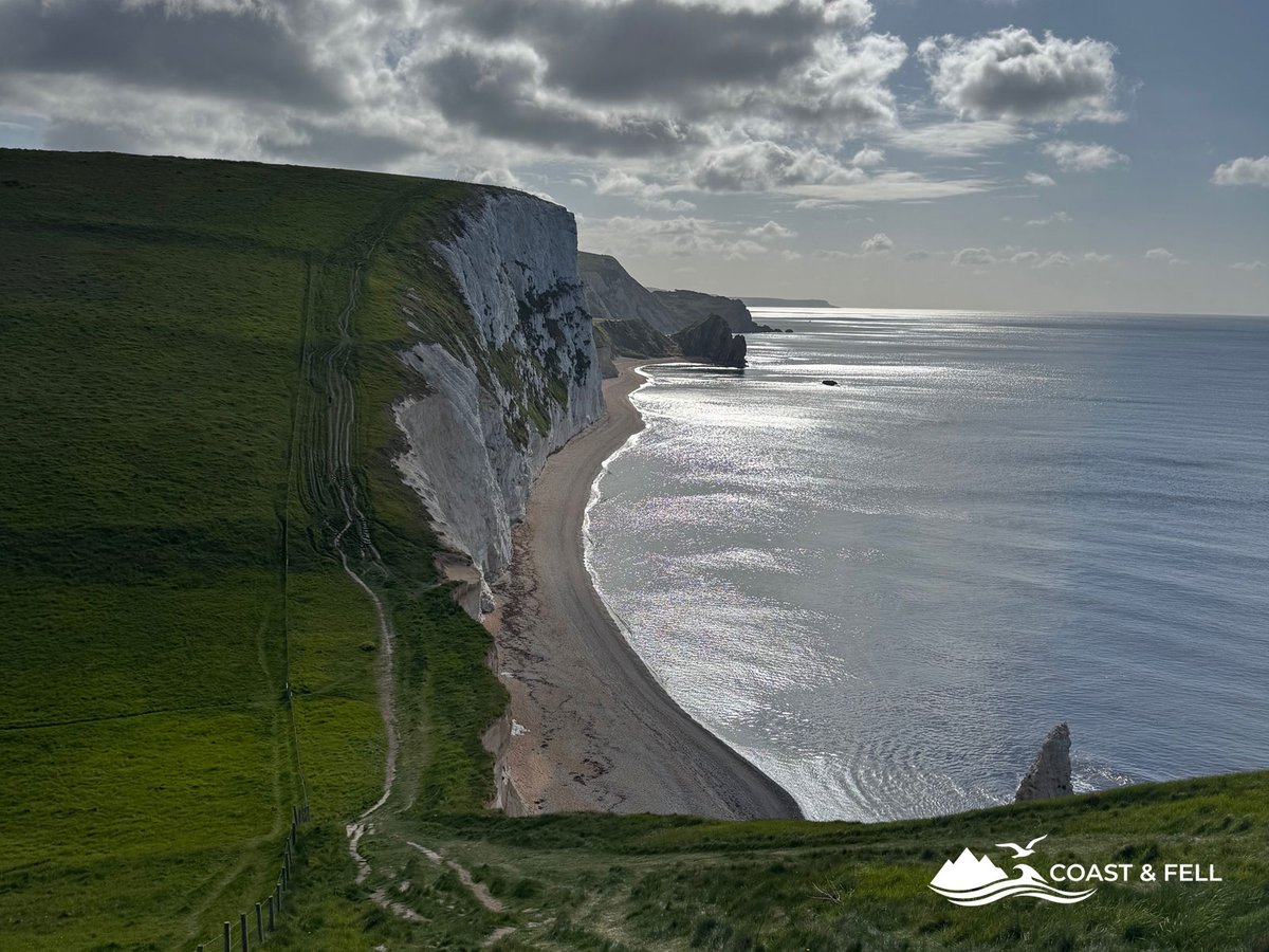 South West Coast Path with chalk cliffs dropping to the sea, Bat's Head, Dorset