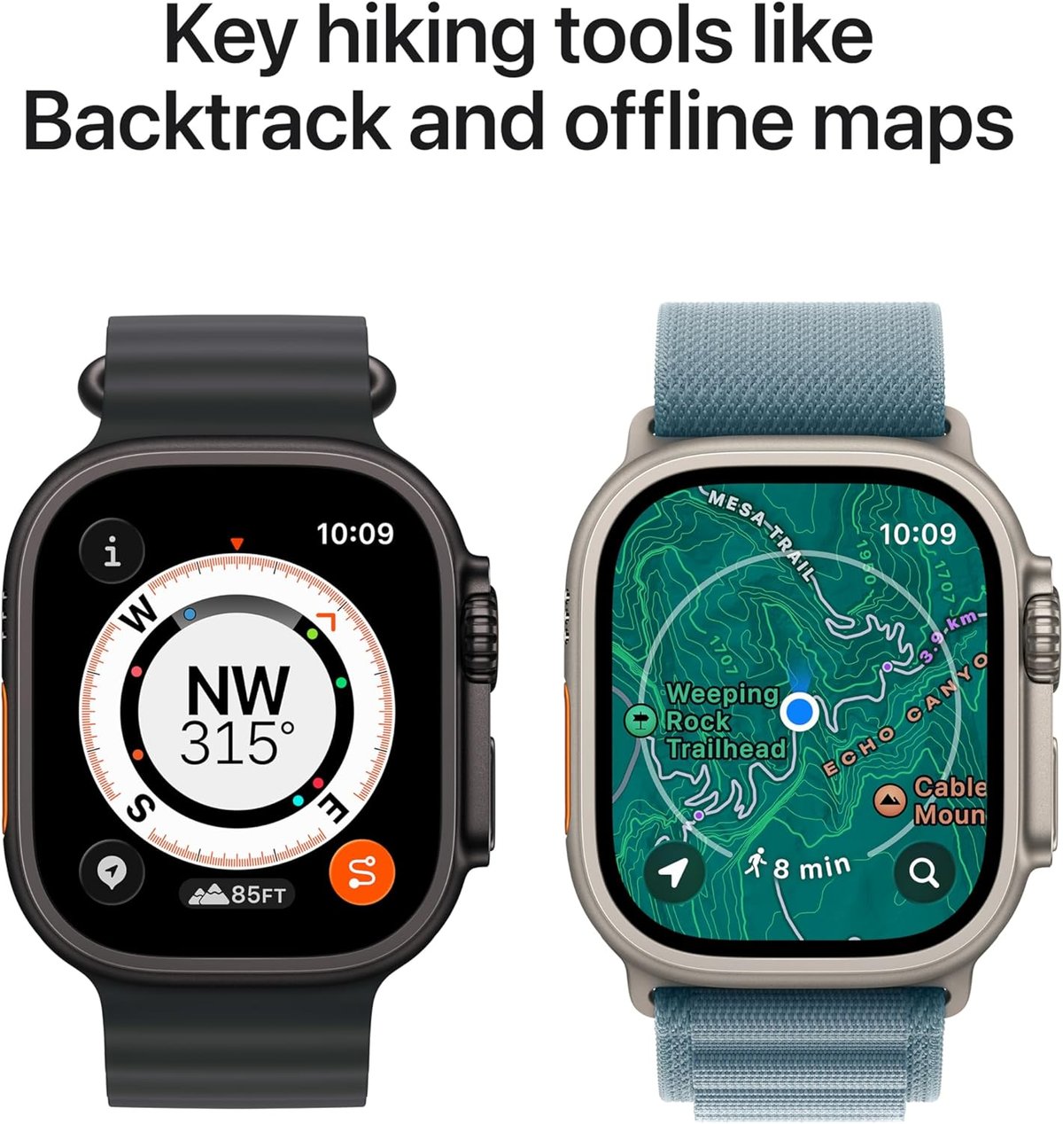 Apple Watch Ultra 3 in natural titanium showing the always-on Retina display and titanium case