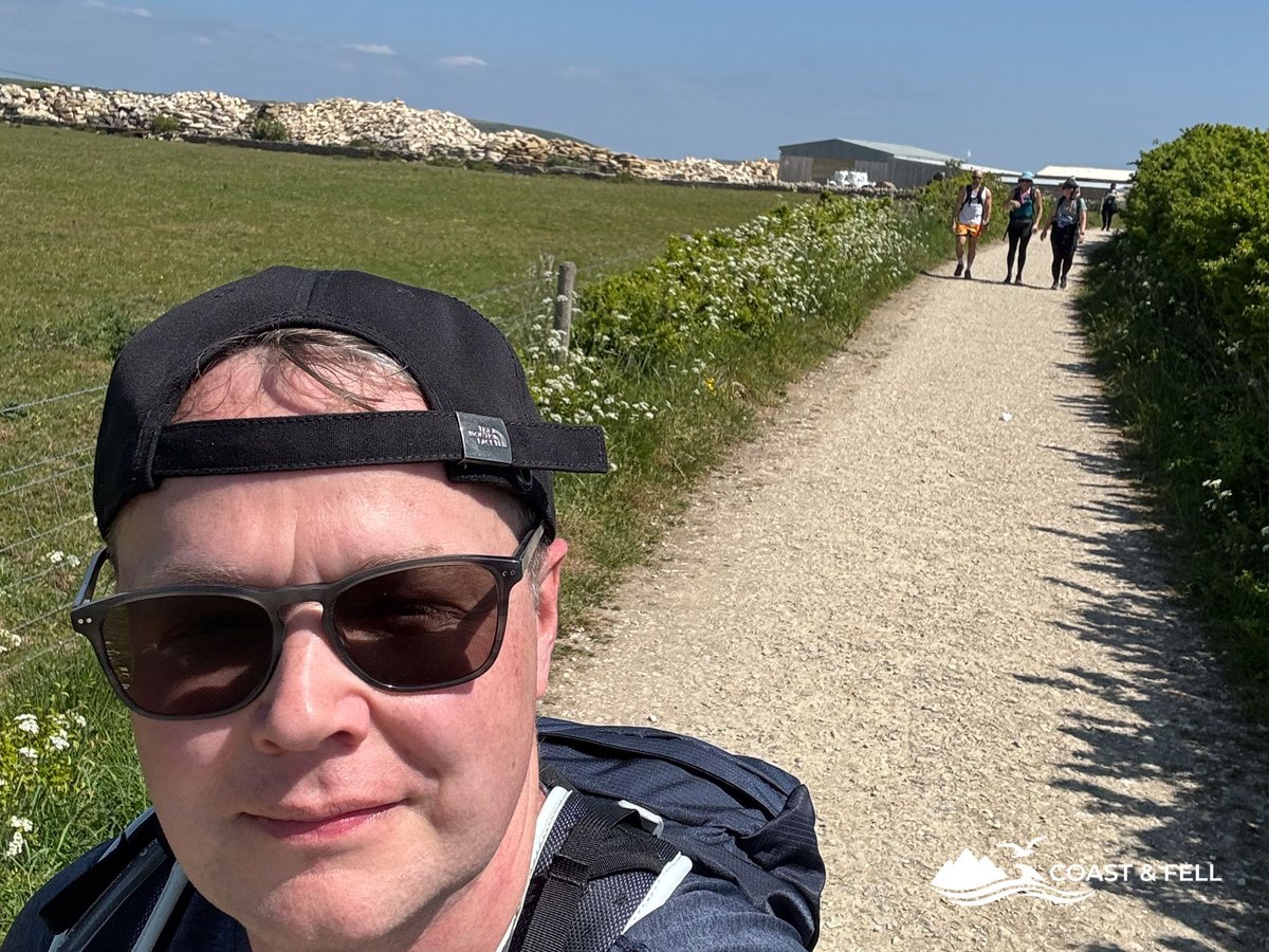 Shane selfie on chalk track early in Jurassic Coast Challenge route