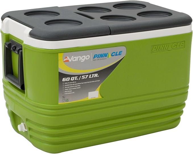 Vango Pinnacle Cool Box 30L wheelie in green with drainage tap and cup holders