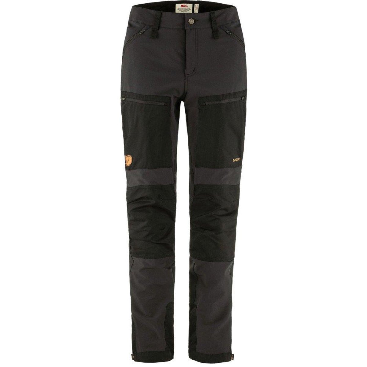 Fjällräven Keb Agile Trousers women's in black showing G-1000 Lite Stretch knee reinforcement and tapered leg