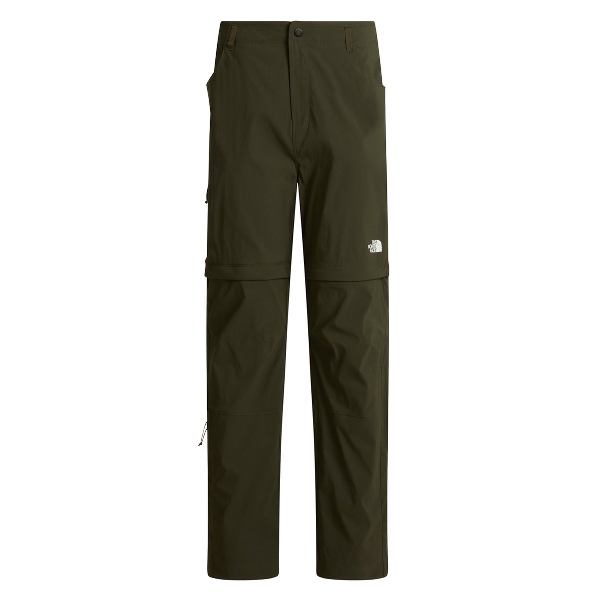The North Face Women's Exploration Convertible walking trousers in olive green with zip-off legs at the thigh