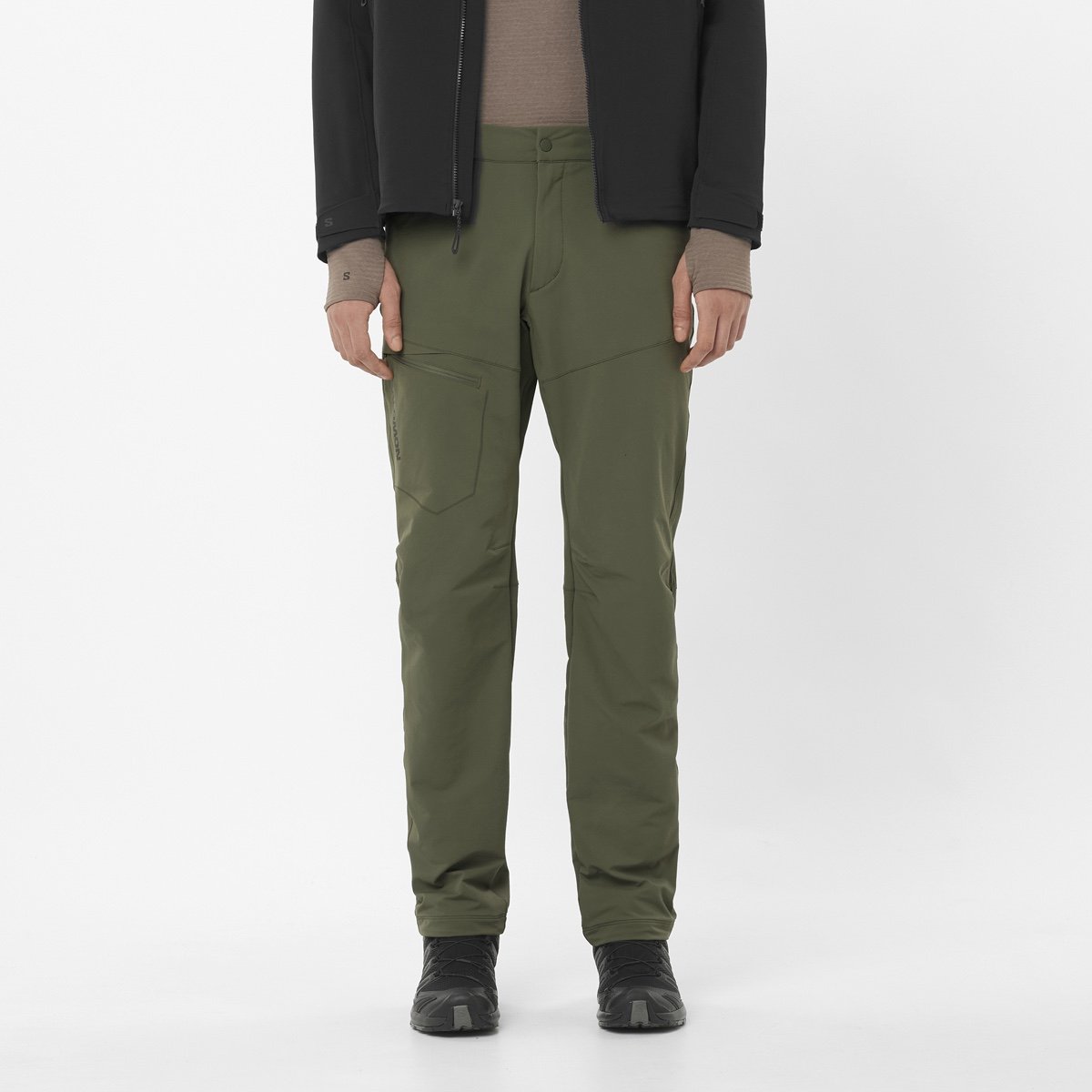 Salomon Wayfarer Warm in olive green, worn, front view